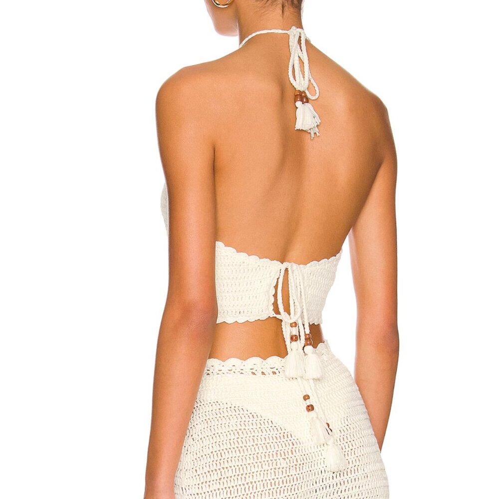 More to Come Crochet Halter Top and Midi Skirt Co-ord SET in Ivory - Size XS - Picture 3 of 6